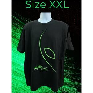 Alien Con 2018 T-Shirt Size 2XL Black Neon Green Graphic Tee Short Sleeve Sci-Fi